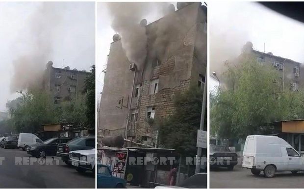 Bakıda yaşayış binasında yanğın başlayıb - VİDEO