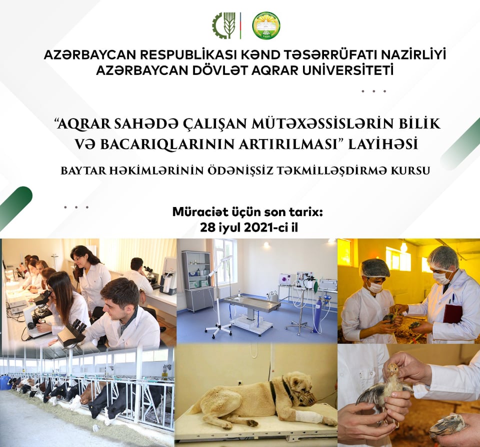 Azərbaycan Dövlət Aqrar Univeritetində ödənişsiz təkmilləşdirmə kurslarına qeydiyyat başlanıb