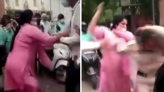 Qadınlar maska taxmadığı üçün onlara cərimə yazan polisi döydülər - VİDEO