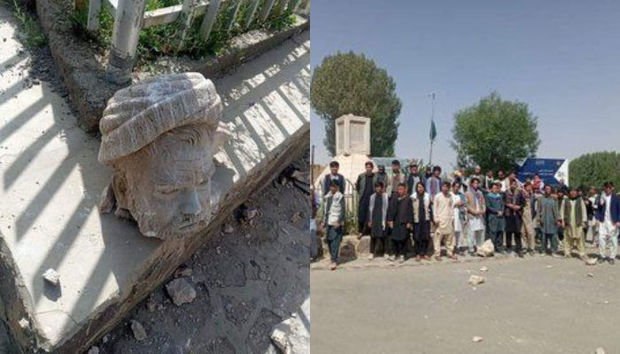 Əfqanıstanda həzəra xalqının nüfuzlu siyasi liderinin abidəsi “Taliban” tərəfindən dağıdılıb - FOTO