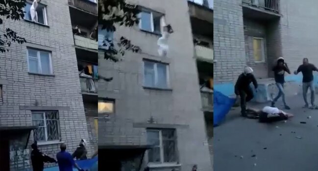 Gəlinlik geyinib binadan tullandı - VİDEO (+18)