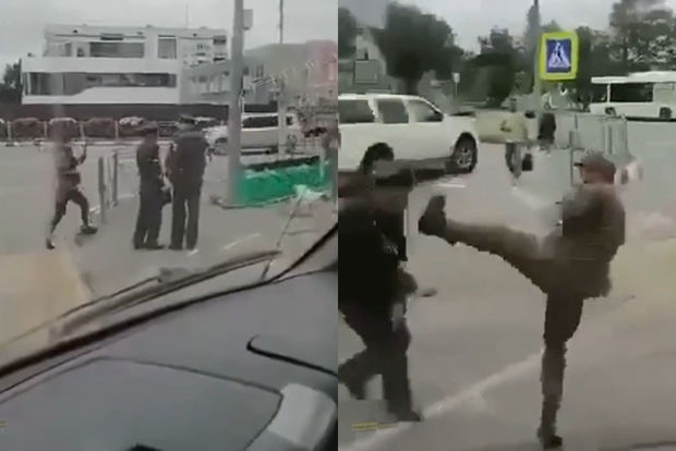 Rusiyada əsgərin polisləri döyməsi kameraya düşdü - VİDEO