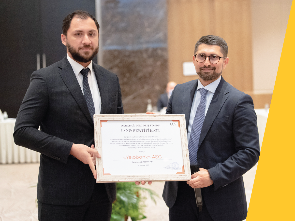 Yelo Bank Qarabağ Dirçəliş Fondunun Sertifikatı ilə təltif olunub