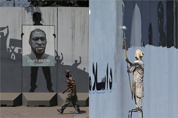 Taliblər Kabildə Corc Floydun qraffitisini boya ilə siliblər - FOTO/VİDEO