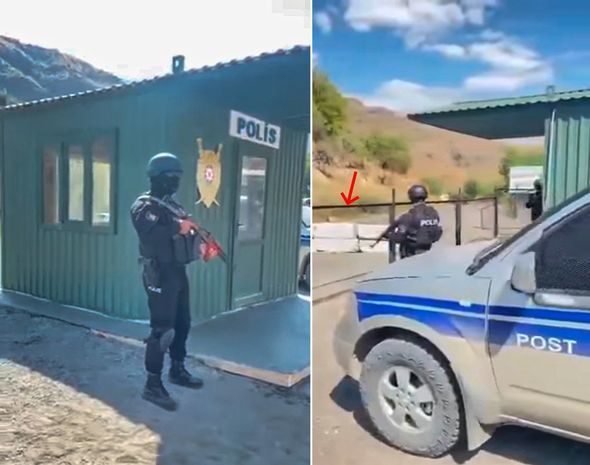 Азербайджанская полиция несет службу на дороге Горус-Гафан - ВИДЕО