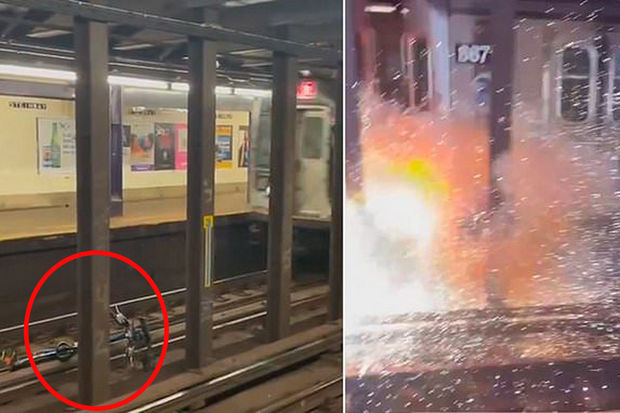 Metroda relslərin üzərinə atılan velosiped partlayışla nəticələndi - VİDEO