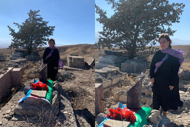 Gülüstan Əliyeva Cəbrayılda şəhid olan ərinin məzarını tapdı - FOTO