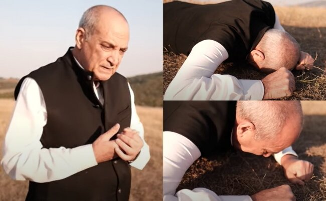 Rasim Balayev Cıdır düzündə torpağı öpdü - VİDEO