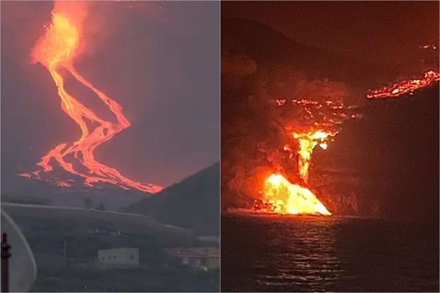 Лава извергающегося на Пальме вулкана достигла океана - ФОТО/ВИДЕО