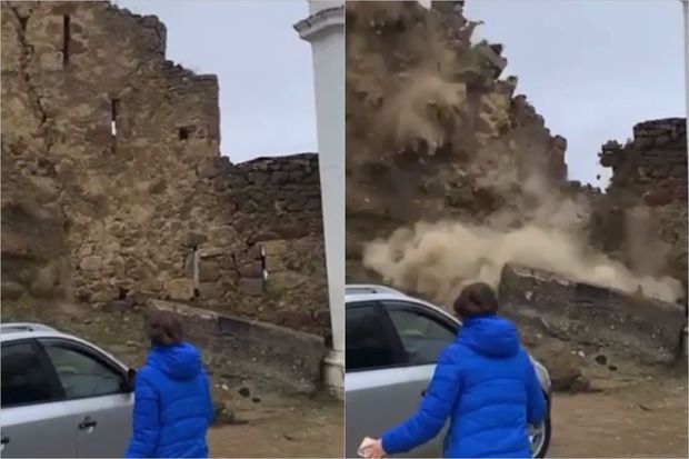 Dağıstanda döyüşlərin yıxmadığı qalanı, yağışlı hava uçurdu – ANBAAN VİDEO