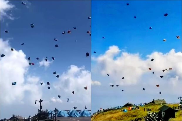 Güclü külək onlarla çadırı yerdən qoparıb, çərpələng kimi uçurdu - VİDEO