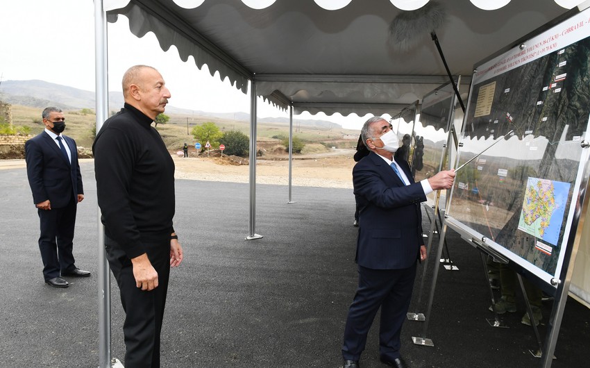 Dövlət başçısı Hadrutda yol tikintisi ilə tanış olub