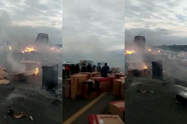 Masallı - Bakı yolunda TIR yanıb - VİDEO