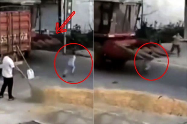 Kombaynın altına düşən uşaq sağ qaldı - VİDEO