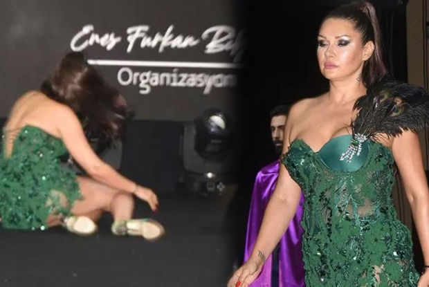 Səhnədə yıxılan türkiyəli modelin hərəkəti alqışla qarşılandı - FOTO
