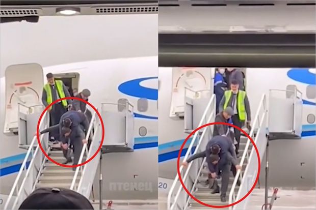 İçkili dostunu təyyarədən düşürmə tərzi hər kəsdə gülüş yaratdı - VİDEO