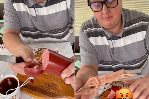 Россиянин обнаружил маску в колбасе - ВИДЕО