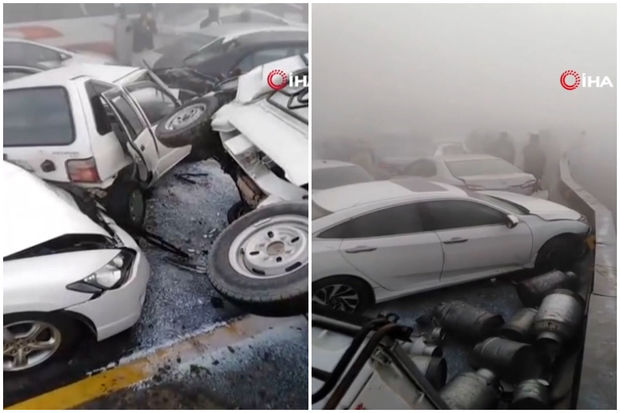 Pakistanda 30 avtomobil bir-birilə toqquşdu - VİDEO