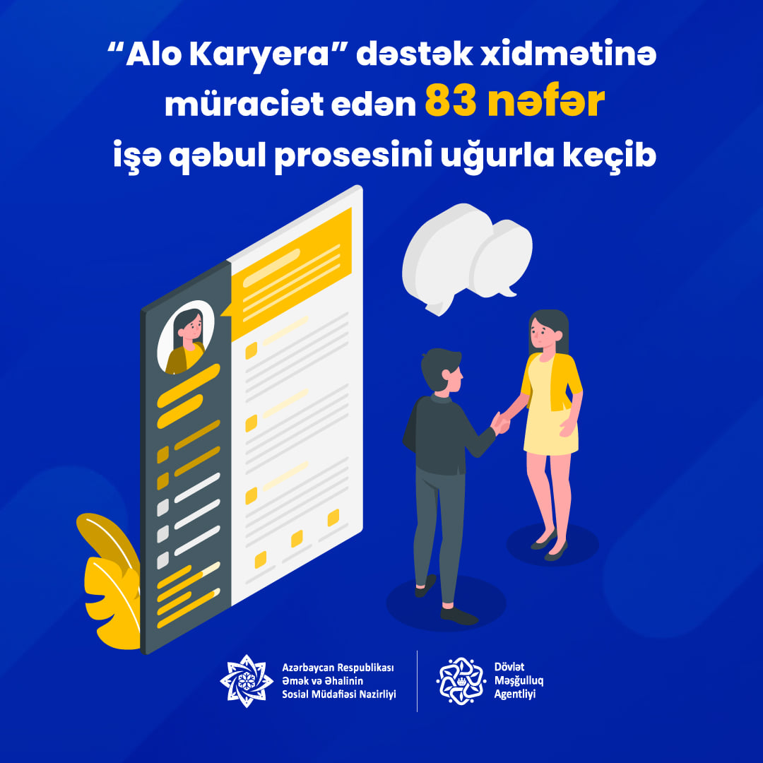 “Alo Karyera” dəstək xidmətinə müraciət edən 83 nəfər işə qəbul prosesini uğurla keçib