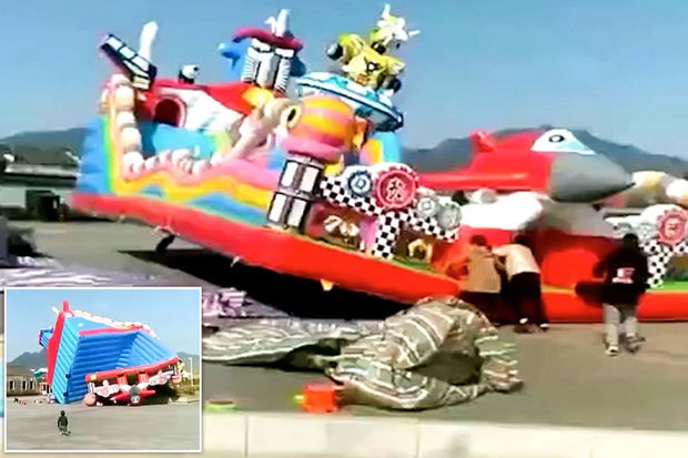 Külək içində azyaşlıların olduğu batutu havaya qaldırdı: Xəsarət alanlar var – VİDEO