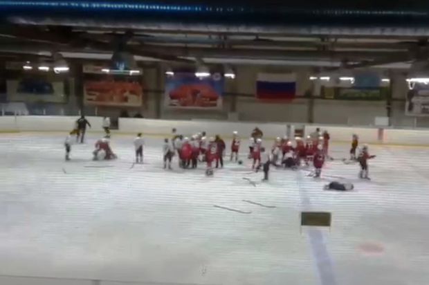 В России во время матча подрались молодые хоккеисты, а успокаивали их мамы - ВИДЕО