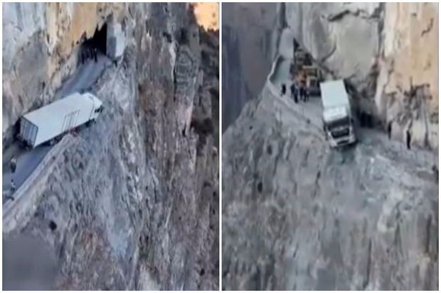 Çində yük maşını üç gün uçurumun kənarında asılı qalıb