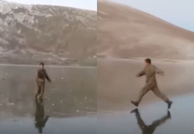 Azərbaycan hərbçiləri Qaragöldə buz üstündə əyləndilər - VİDEO