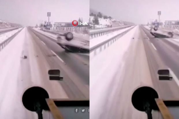 Sürücünün təcrübəsizliyi qarlı havada ağır qəzaya səbəb oldu - VİDEO