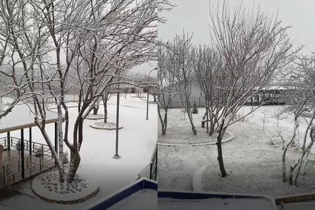 В Агдаме выпал первый в этом году снег - ВИДЕО