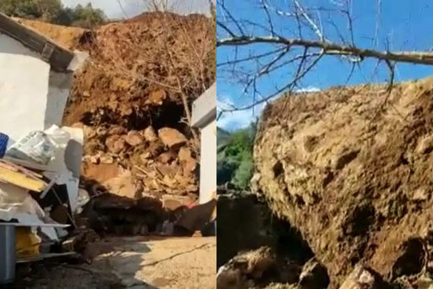 Nəhəng qaya parçası evi yerlə yeksan etdi - VİDEO