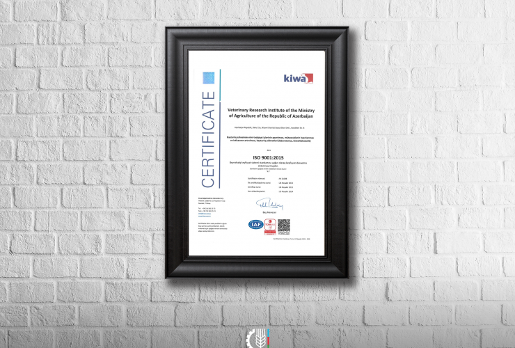 Kənd Təsərrüfatı Nazirliyi Baytarlıq Elmi - Tədqiqat İnstitutu İSO 9001:2015  beynəlxalq sertifikatına layiq görülüb