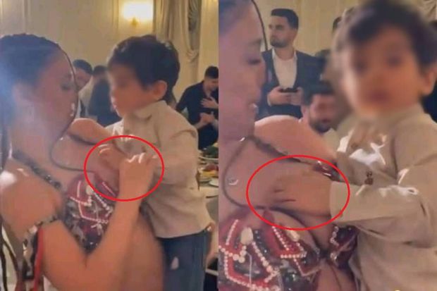 Rəqqasə Renkadan əxlaqa sığmayan hərəkət: Sinəsini azyaşlıya sığallatdırdı - VİDEO