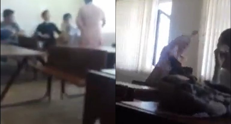 Bu dəfə məktəb direktoru şagirdləri çubuqla döydü - VİDEO