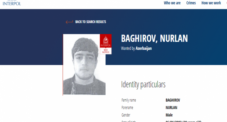 Azərbaycan 20 yaşlı gənci beynəlxalq axtarışa verib