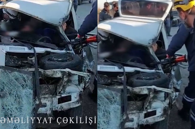 Bakıda qəzaya uğrayan maşından sürücü və sərnişinin xilas edilmə görüntüləri - VİDEO