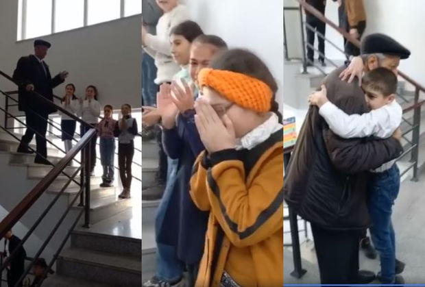 Gəncədə şagirdlər müəllimi göz yaşları ilə yola saldı - VİDEO