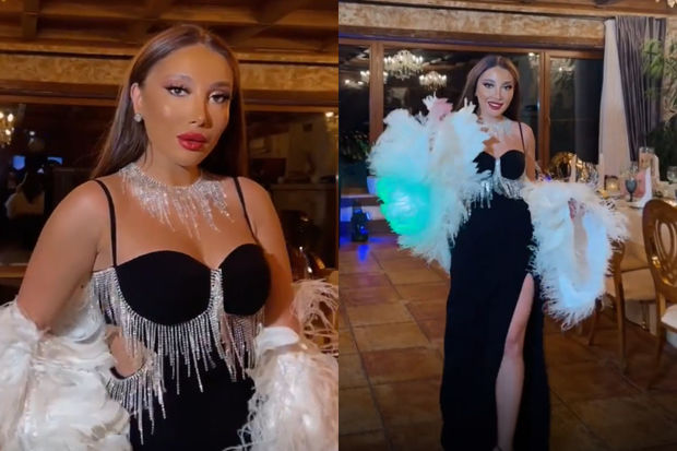 Günay əyləncə gecəsində geyimi ilə diqqət çəkdi: Sinə dekoltesi və dərin yırtmac... - VİDEO