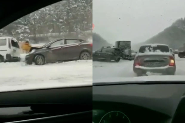 Rusiyada 20-dən çox avtomobilin iştirakı ilə yol nəqliyyat hadisəsi baş verib - VİDEO