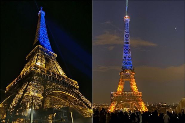 Eyfel qülləsi Ukrayna bayrağı rəngində işıqlandırıldı - FOTO/VİDEO