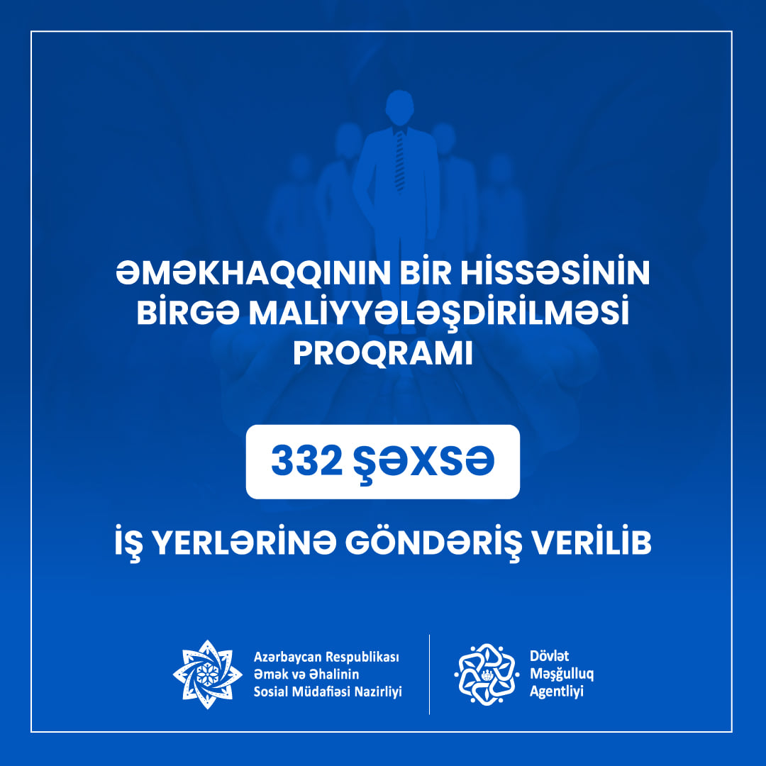 Əməkhaqqının birgə maliyyələşdirilməsi proqramı üzrə daha 332 şəxsə iş yerlərinə göndəriş verilib