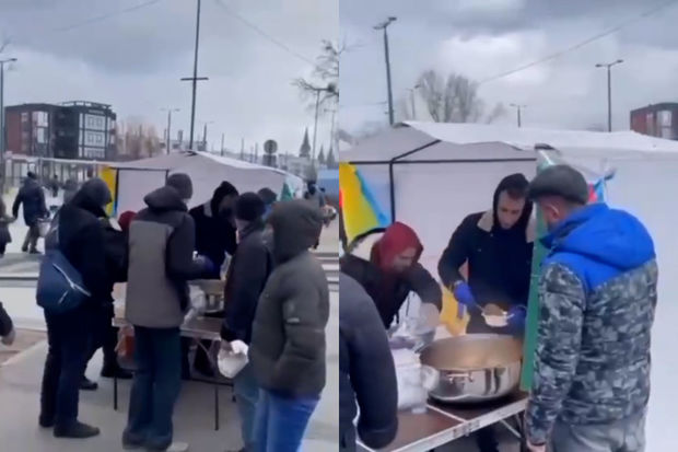 Lvovda həmyerlilərimiz insanlara pulsuz yemək payladılar - VİDEO