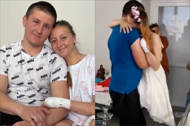 Mina partlayışında ayaqlarını itirən ukraynalı tibb bacısı xəstəxanada evləndi - FOTO/VİDEO