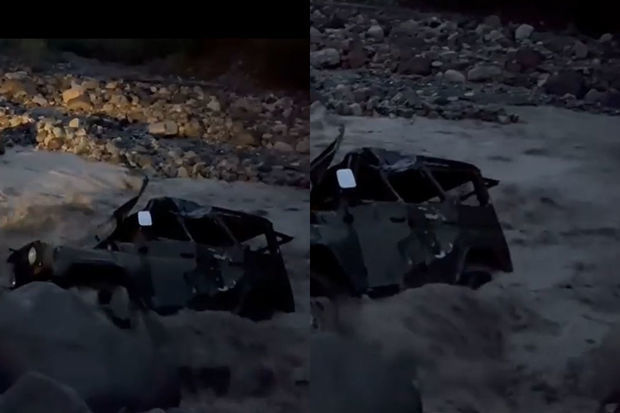 В Азербайджане в реке затонул УАЗ - ВИДЕО