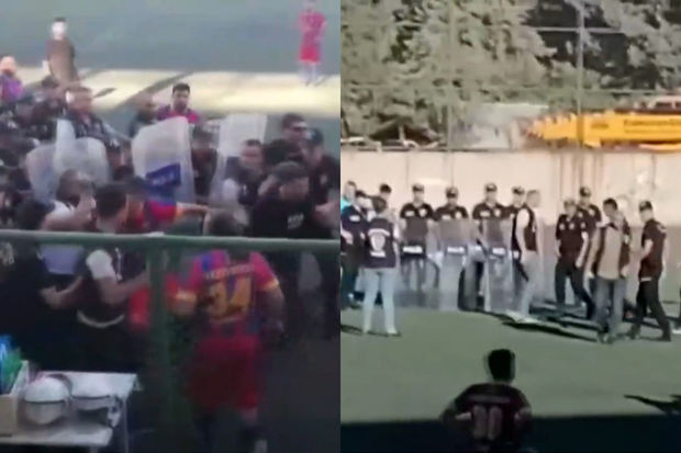 Komanda yoldaşlarına qırmızı vərəqə göstərən hakimə hücum etdilər - VİDEO