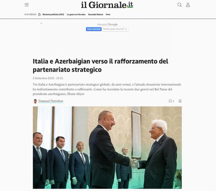 İlham Əliyevin İtaliyaya səfəri bu ölkənin mətbuatının diqqət mərkəzində olub - FOTO