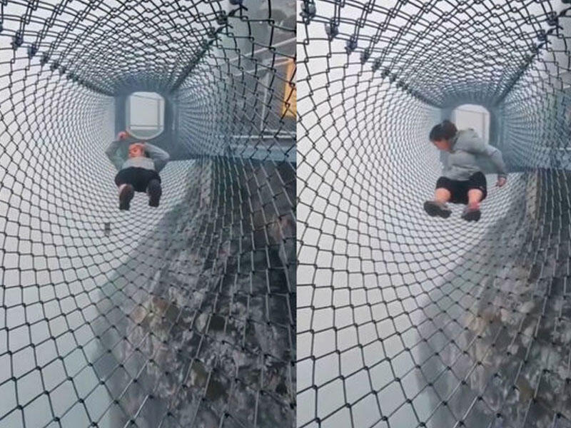 Çində sıldırım qayalıqda VİDEO çəkmək istəyən turist peşman oldu