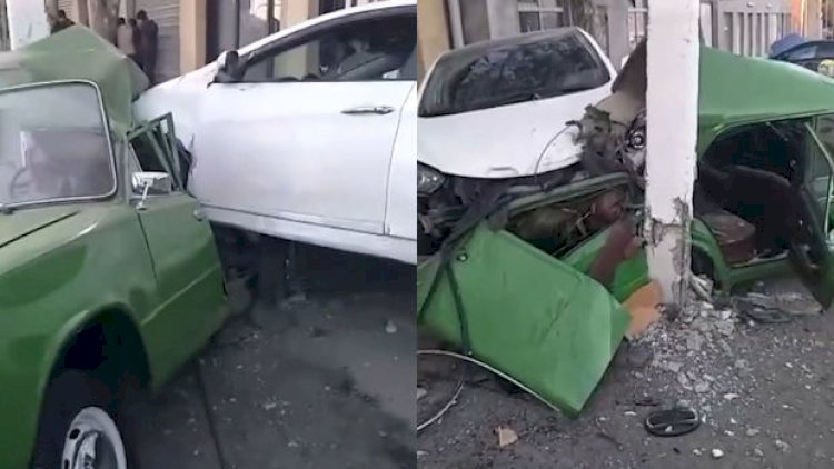 Gəncədə ağır qəza: “Hyundai” yol kənarında dayanmış VAZ-a çırpıldı