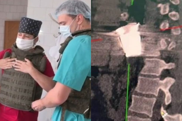 Rusiyada hərbçinin sinəsindən partlamamış sursat çıxarıldı - VİDEO