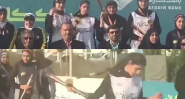 İranlı idmançı qız Tehranda mükafatlandırma mərasimində hicabını açdı - VİDEO
