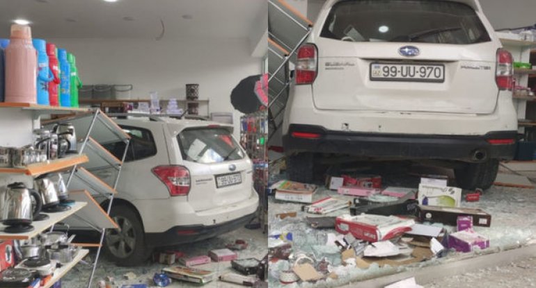 Xaçmazda qadın sürücü avtomobili mağazaya çırpdı - FOTO